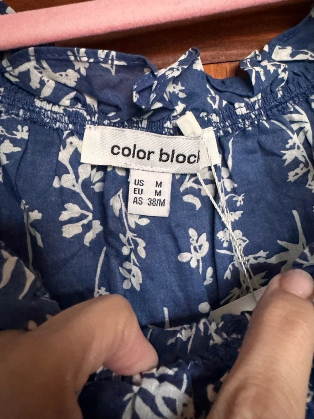 44. Blue Floral Off-Shoulder Smocked Peplum Blouse - Picture 6 of 11
